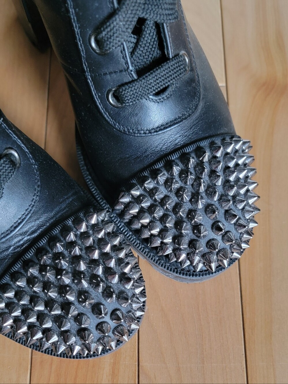 Christian Louboutin Black Leather Lace-Up Studded Ankle Boots Size 36. 5 - Picture 7 of 15
